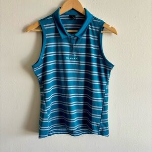Oakley Blue Teal and White Striped Sleeveless Collared Polo Golf Tennis M
